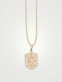 14K Gold Love Script Crest Necklace With Diamonds
