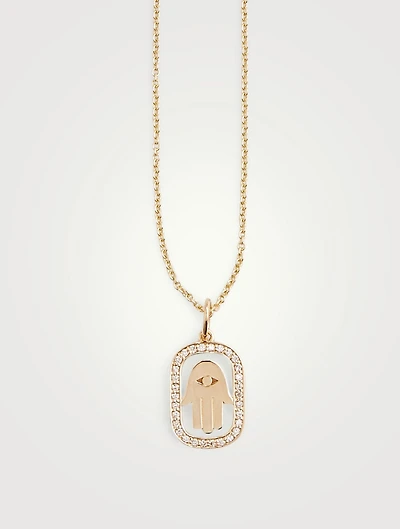 14K Gold Hamsa Necklace With Diamonds