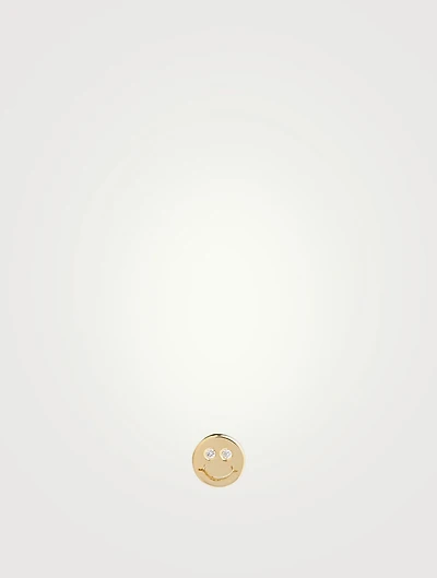 14K Gold Happy Face Stud Earring With Diamonds