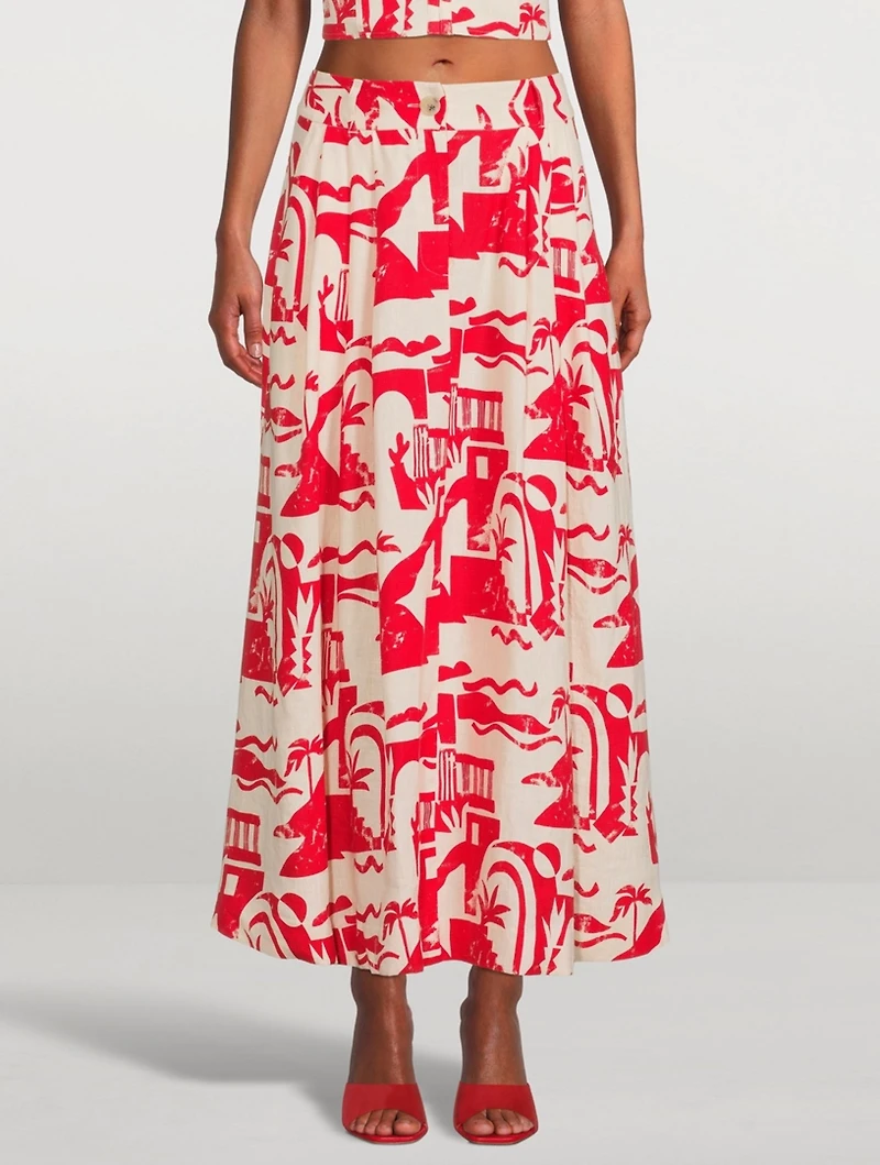 Tulay Hemp A-Line Midi Skirt Helios Print
