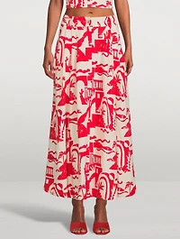 Tulay Hemp A-Line Midi Skirt Helios Print
