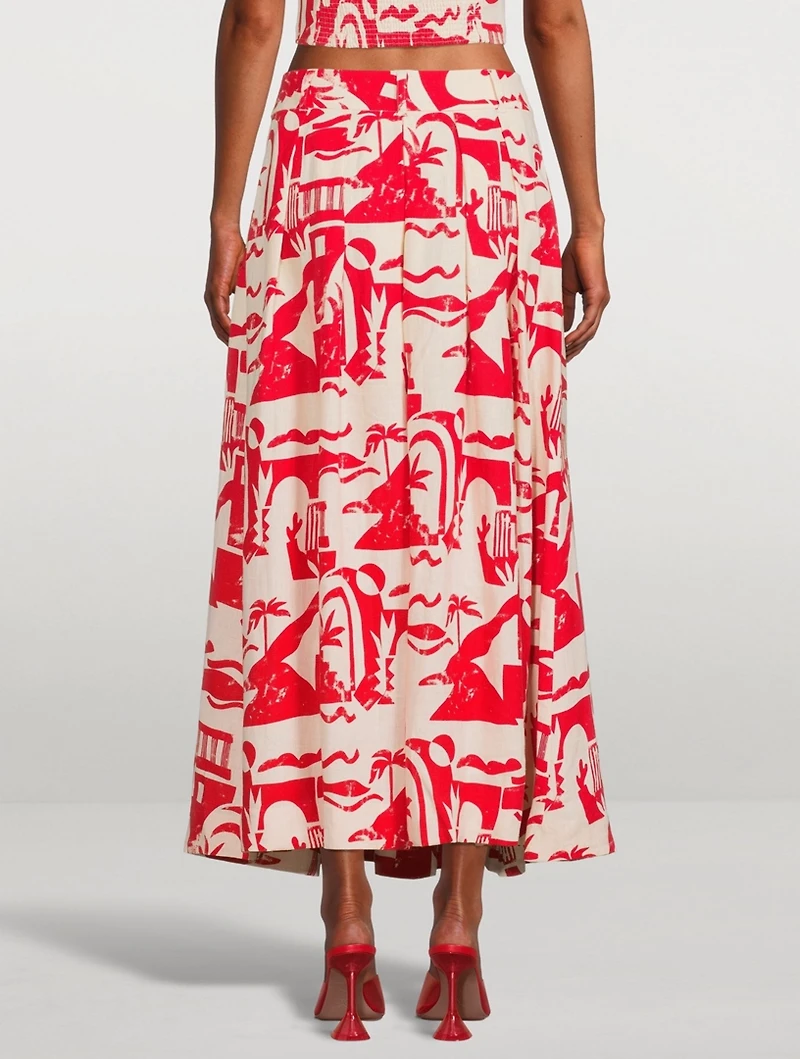 Tulay Hemp A-Line Midi Skirt Helios Print