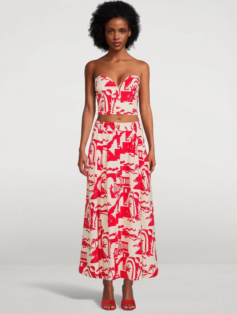 Tulay Hemp A-Line Midi Skirt Helios Print
