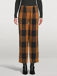 Dita Linen High-Waisted Pants Gingham Print
