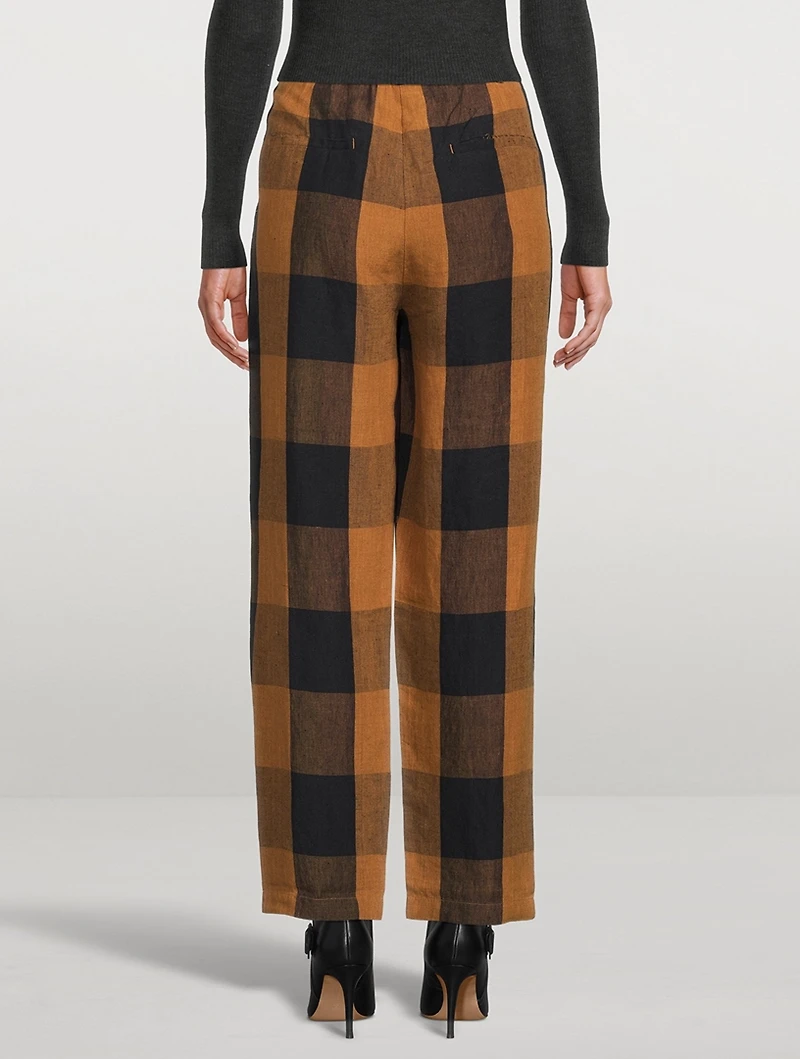 Dita Linen High-Waisted Pants Gingham Print