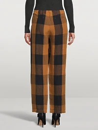 Dita Linen High-Waisted Pants Gingham Print