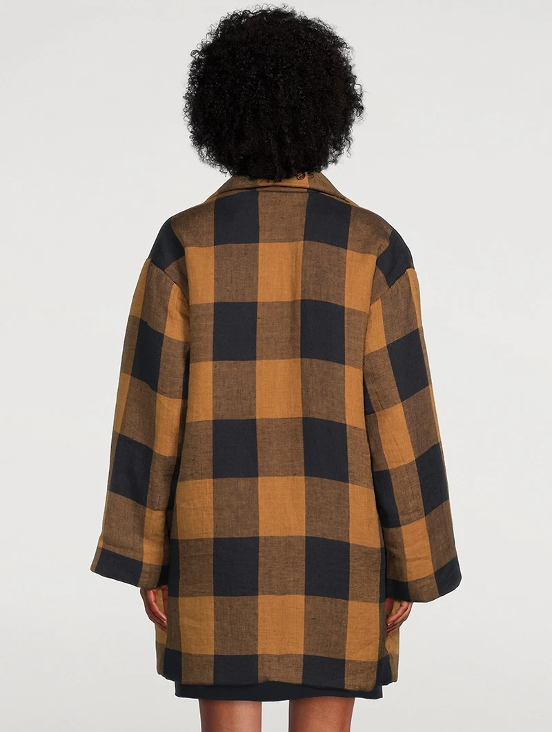 Clem Linen Double-Breasted Jacket Gingham Print