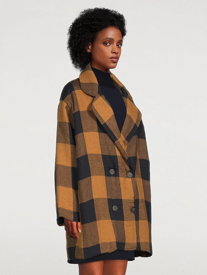 Clem Linen Double-Breasted Jacket Gingham Print