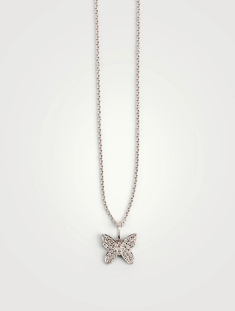 14K White Gold Butterfly Necklace With Diamonds