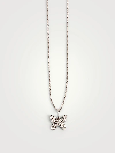 14K White Gold Butterfly Necklace With Diamonds