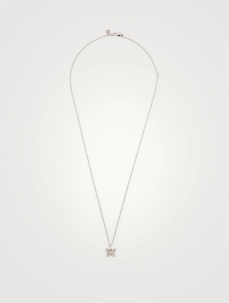 14K White Gold Butterfly Necklace With Diamonds