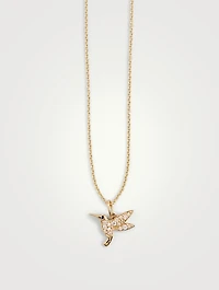 14K Gold Hummingbird Necklace With Diamonds And Sapphire