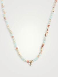 Beaded Jasper Necklace With 14K Rose Gold Diamond Flower Charm