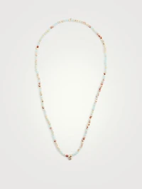 Beaded Jasper Necklace With 14K Rose Gold Diamond Flower Charm