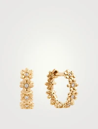 14K Gold Tiny Daisy Link Hoop Earrings With Diamonds