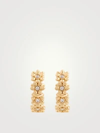 14K Gold Tiny Daisy Link Hoop Earrings With Diamonds