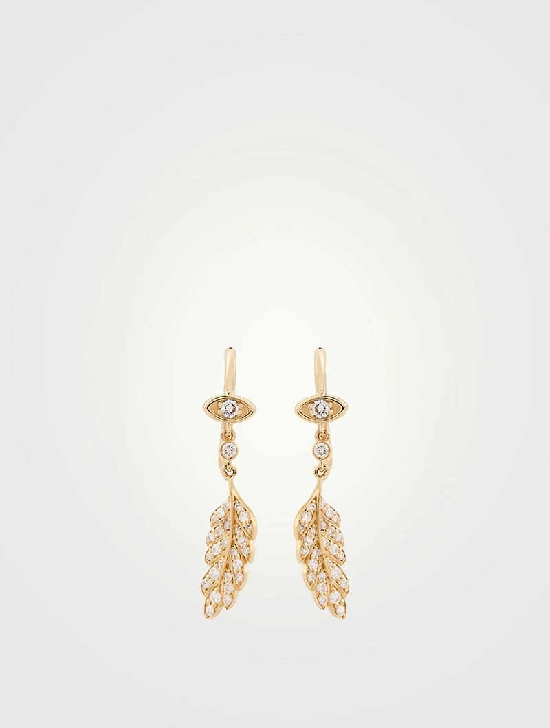 14K Gold Marquis Evil Eye Feather Drop Earrings