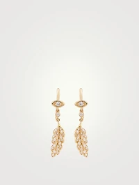 14K Gold Marquis Evil Eye Feather Drop Earrings