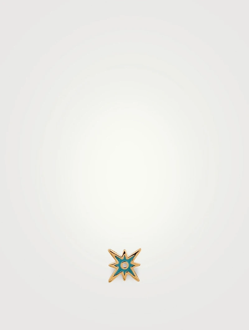 Mini 14K Gold Enamel Starburst Stud Earring