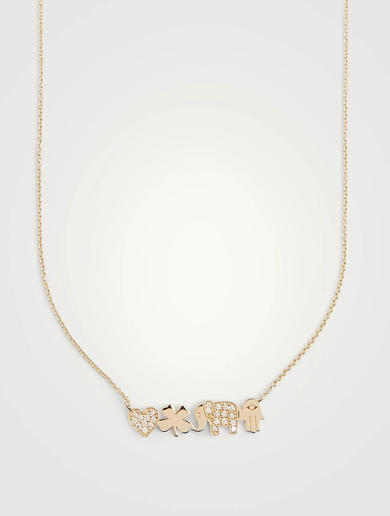 14K Gold Icons Good Luck Necklace With Diamonds
