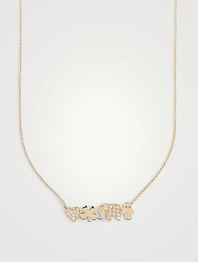 14K Gold Icons Good Luck Necklace With Diamonds