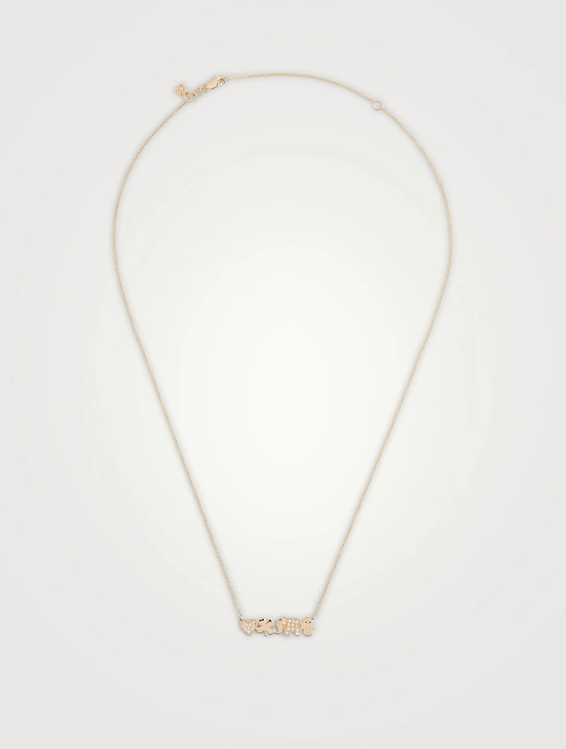 14K Gold Icons Good Luck Necklace With Diamonds