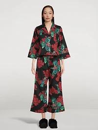 Boxy Shirt Cotton Pajama Set Passerine Print