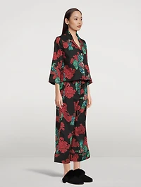 Boxy Shirt Cotton Pajama Set Passerine Print