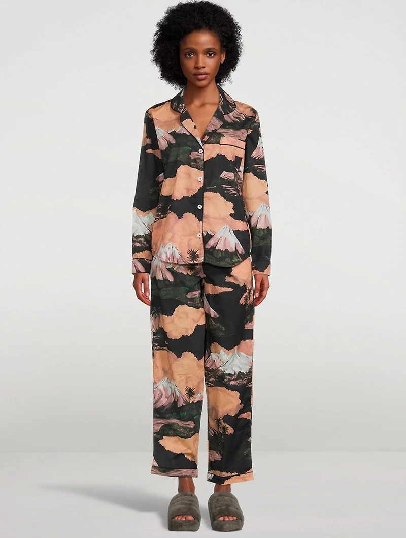 Long Cotton Pajama Set South Island Print