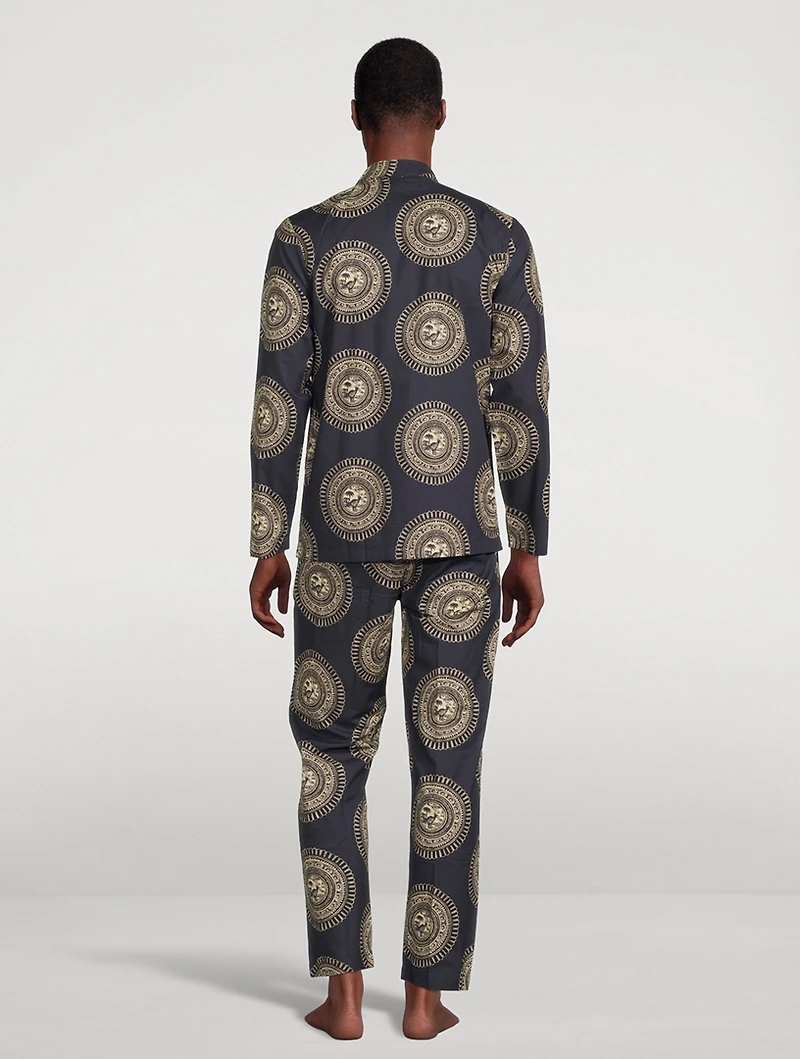 Pocket Cotton Pajama Set Stamp Print