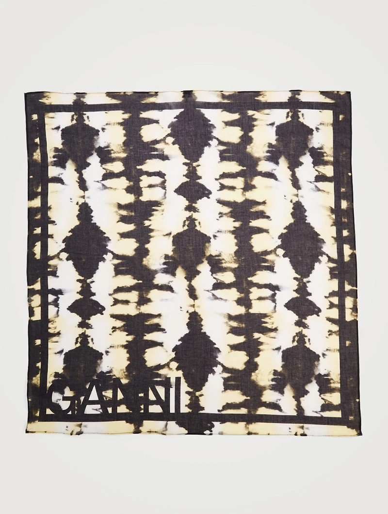 Cotton Voile Square Scarf In Tie-Dye Logo Print