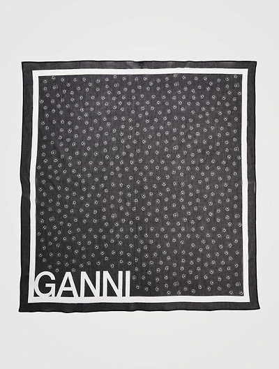 Cotton Voile Square Scarf In Smiley Logo Print
