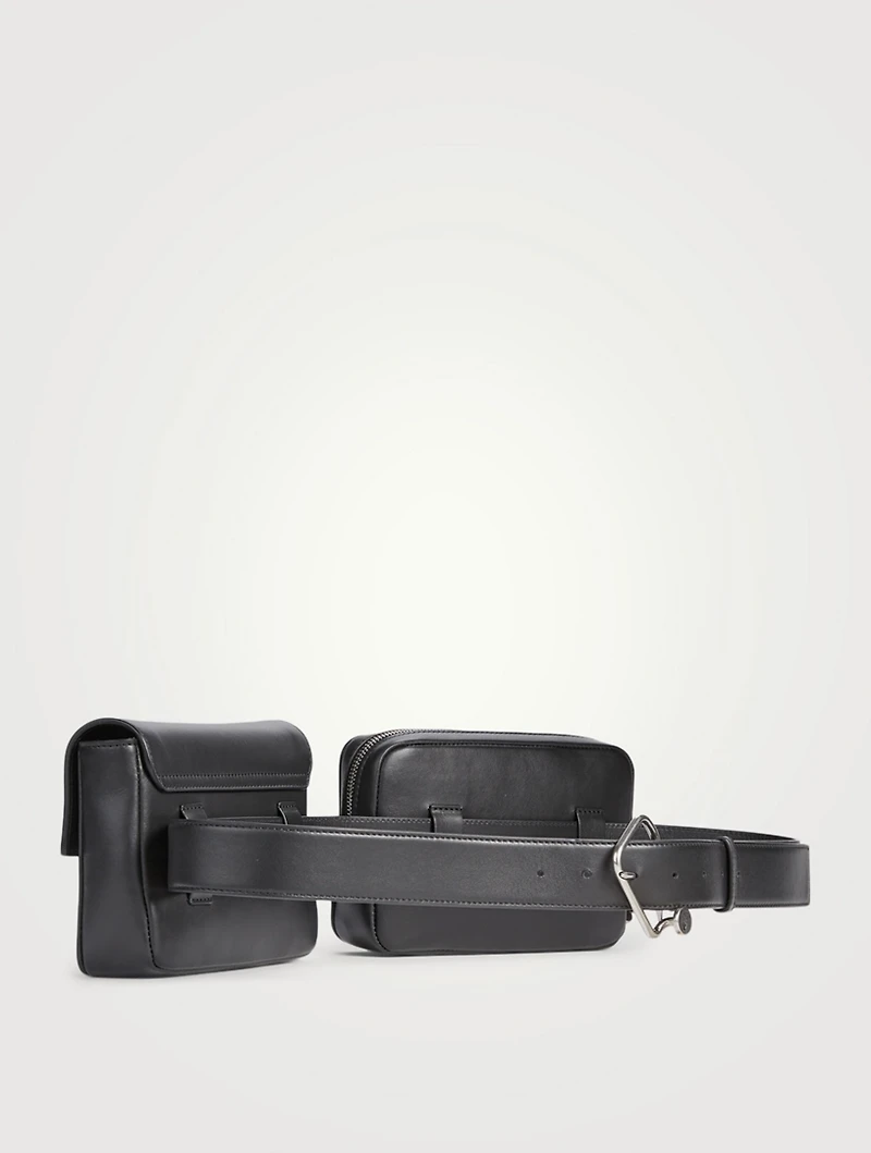 Nailed Leather Double Belt Bag