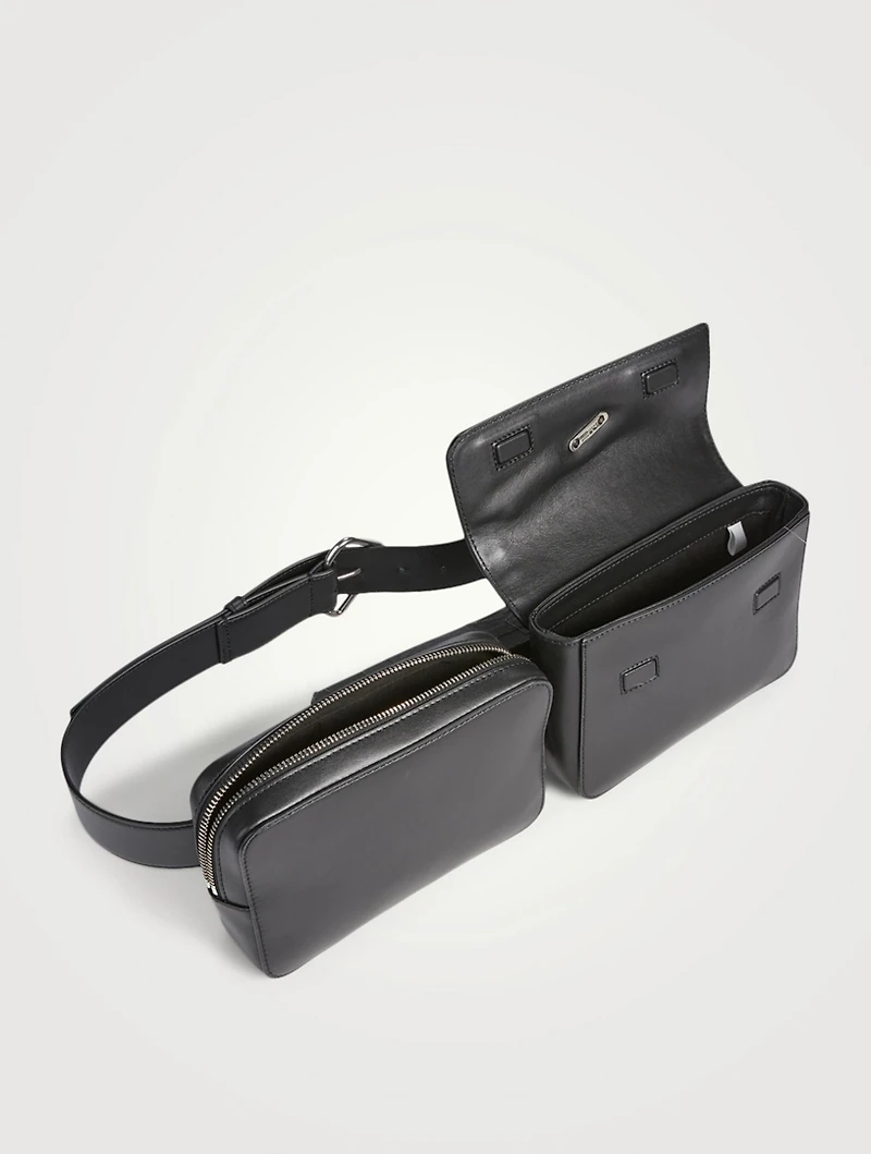 Nailed Leather Double Belt Bag