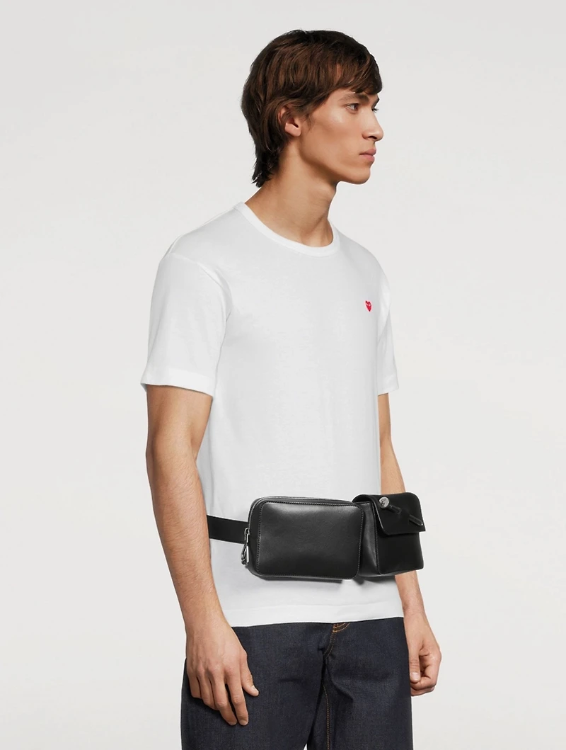 Nailed Leather Double Belt Bag