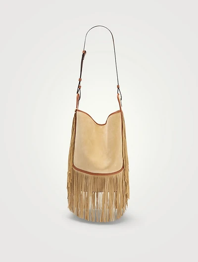 Paula's Ibiza Balloon Suede Hobo Bag With Fringe