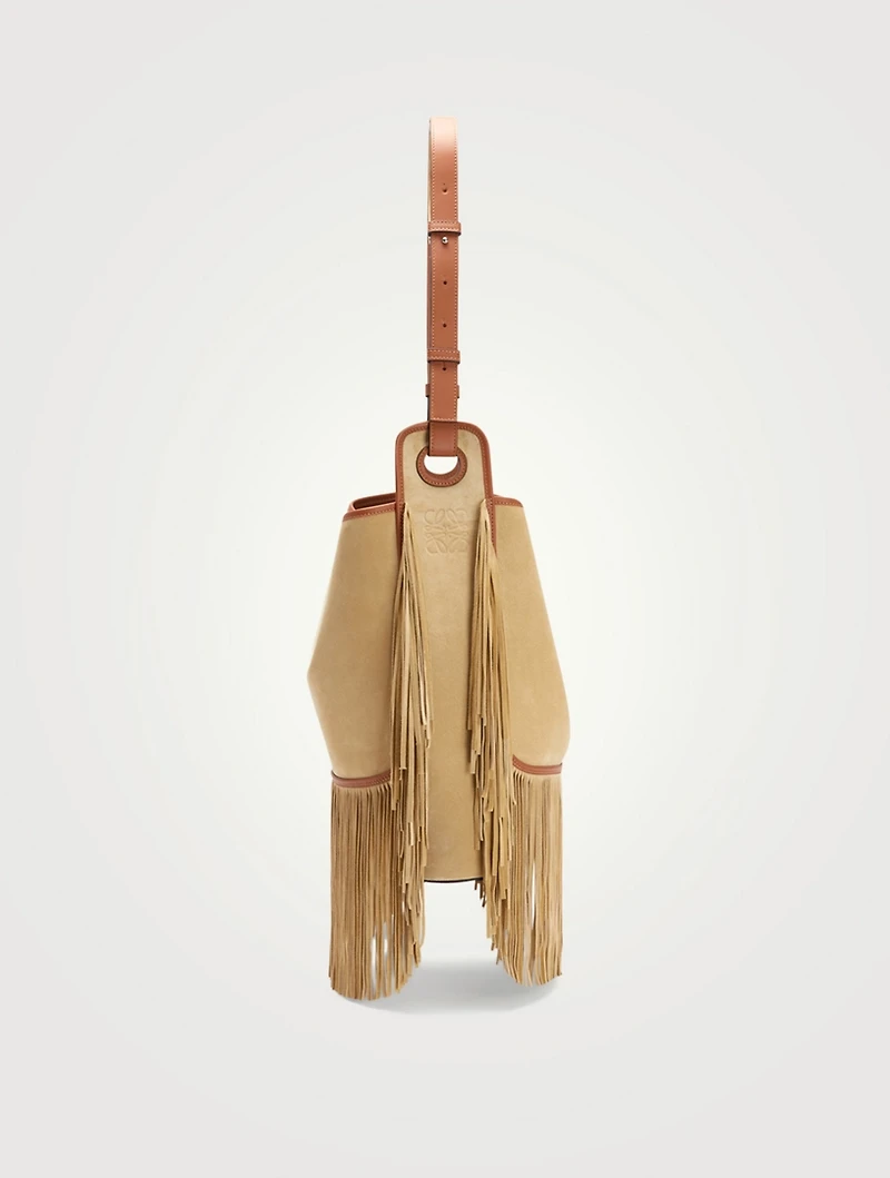 Paula's Ibiza Balloon Suede Hobo Bag With Fringe