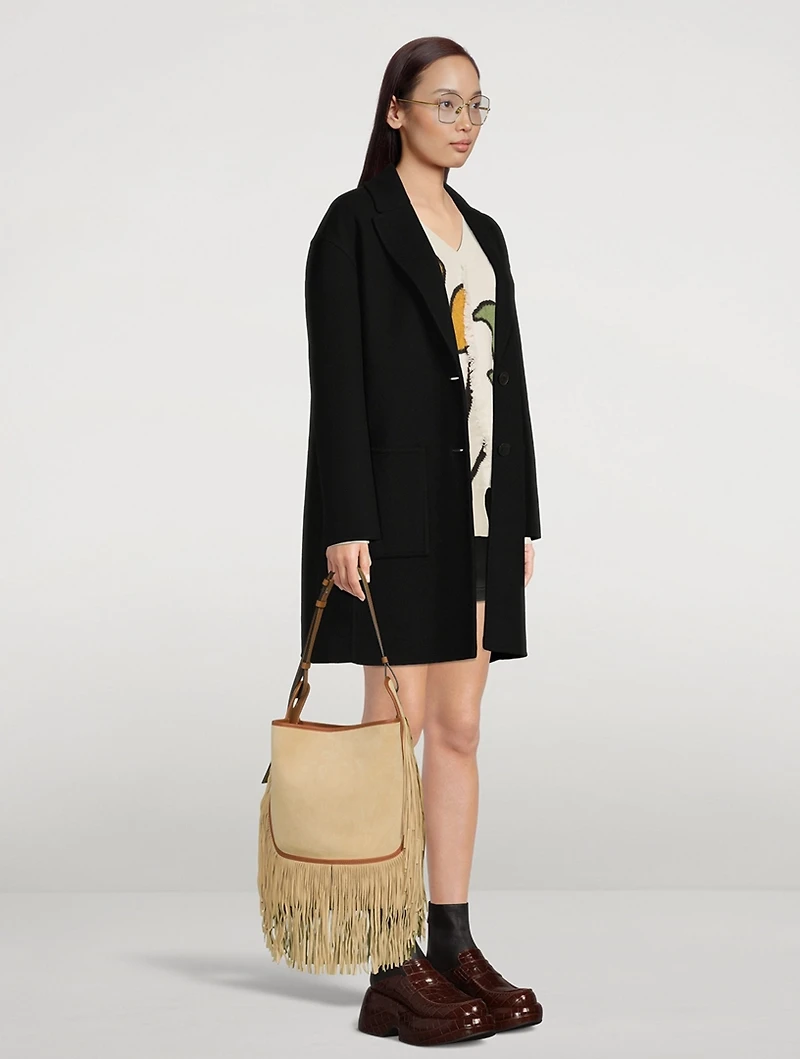 Paula's Ibiza Balloon Suede Hobo Bag With Fringe