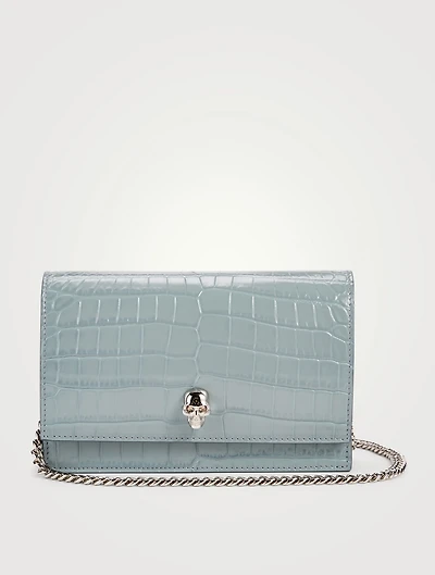 Mini Skull Croc-Embossed Leather Bag