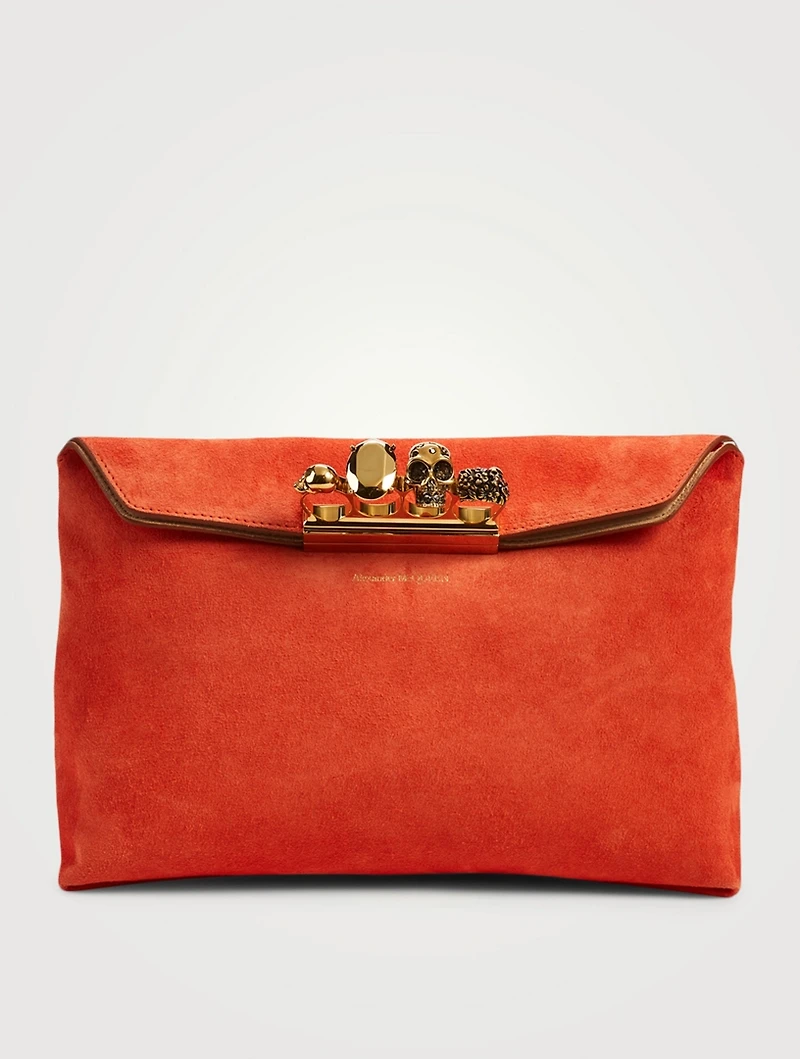 Skull Four-Ring Suede Soft Clutch