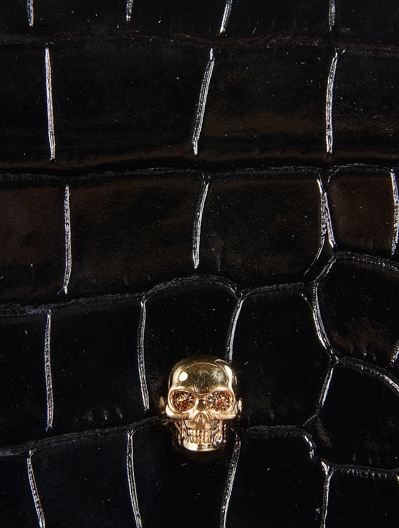 Croc-Embossed Leather Chain Wallet