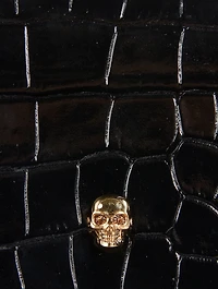 Croc-Embossed Leather Chain Wallet