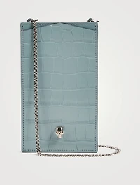 Croc-Embossed Leather Chain Phone Bag