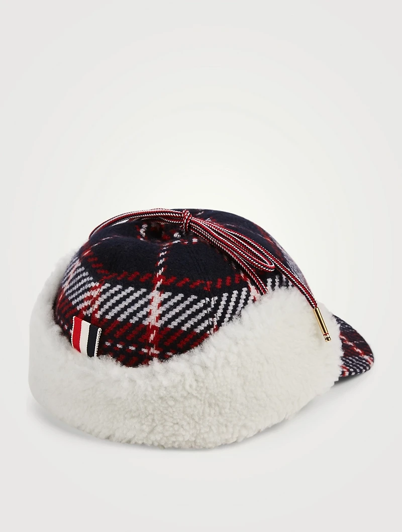 Tartan Wool And Shearling Hunting Cap