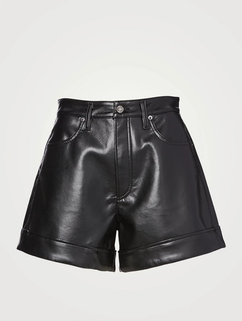 Recycled Leather Angled-Hem Shorts