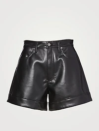 Recycled Leather Angled-Hem Shorts