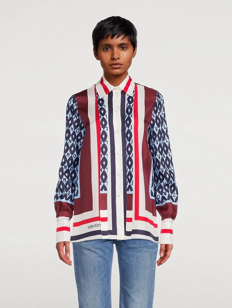 Printed Silk Shirt With Scarf