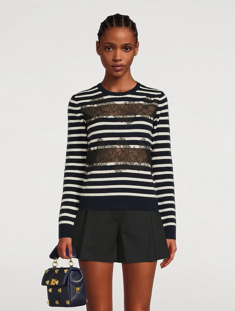 Lace And Virgin Wool Sweater Stripe Print