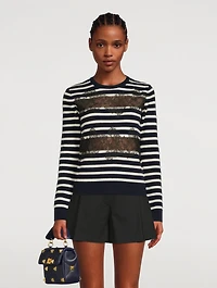 Lace And Virgin Wool Sweater Stripe Print