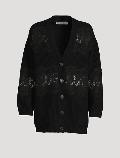 Oversized Wool And Lace Cardigan